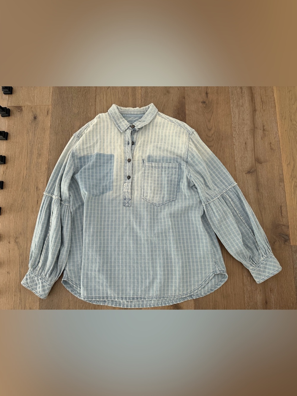 We The Free Light Blue Striped denim Button-Front Casual Shirt large